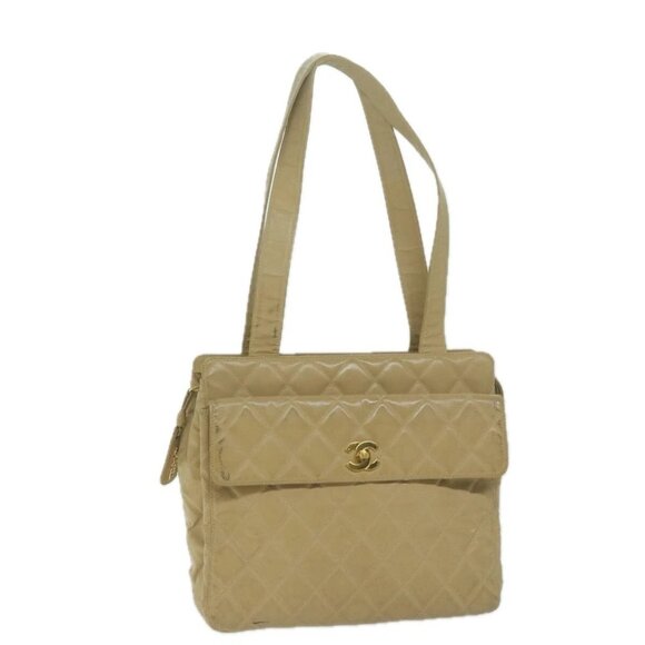 CHANEL Shoulder Bag Patent leather Beige CC Auth bs11893 - Picture 1 of 16